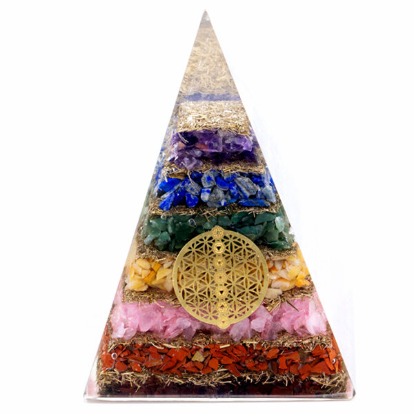 Orgonska piramida 7 čakri + Flower of life (9x7.5x7.5 cm)